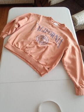 Cropped Peach Crewneck Sweatshirt with 'California' Graphic